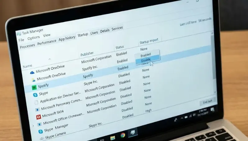 Administrador de tareas de Windows pestaña Inicio deshabilitando programas