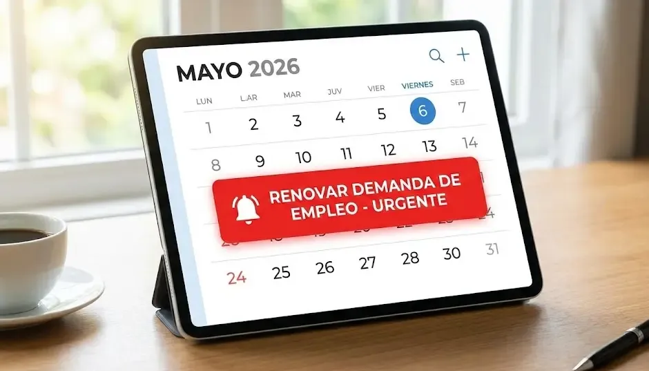 Calendario digital con una alerta marcada para renovar la demanda de empleo