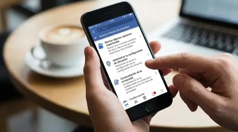 Captura de pantalla del menú de Comprobación de la Privacidad en Facebook