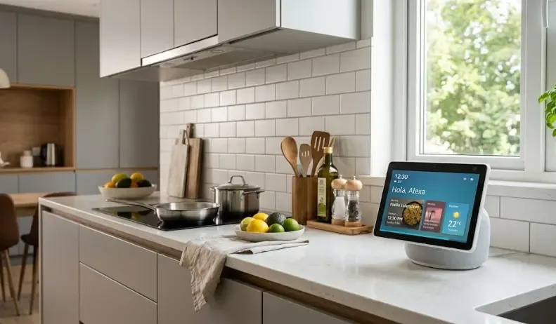Altavoz inteligente Echo Show 10 con pantalla en cocina moderna