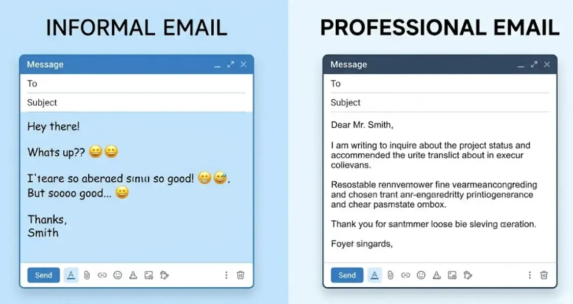 Ejemplo de correo profesional vs informal en gestión del correo laboral