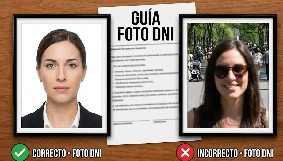 Ejemplo de fotografía correcta e incorrecta para DNI