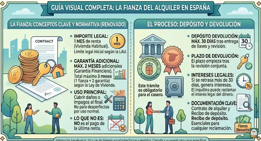 Infografía explicativa sobre los plazos y la devolución de la fianza de alquiler
