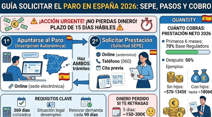 Cómo solicitar el paro en España en 2026 (guía SEPE): cuánto cobras, requisitos y pasos SIN perder dinero