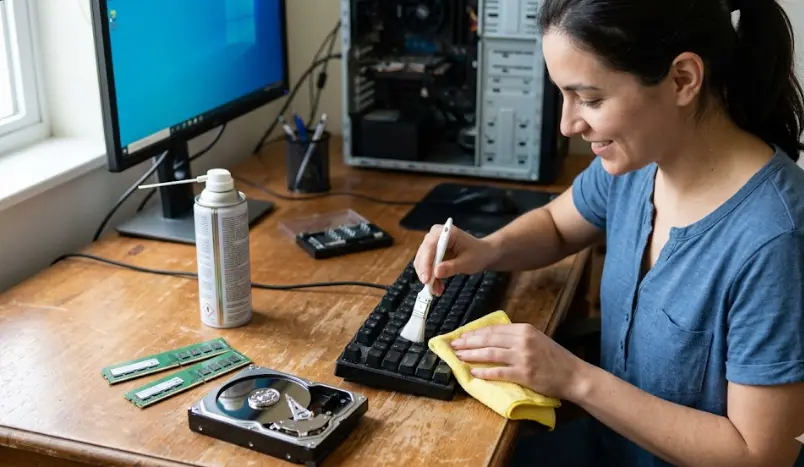 Hardware Básico y Limpieza: Diferencia entre RAM, Disco Duro y Cómo Salvar tu Teclado