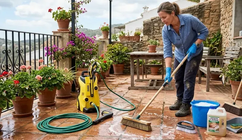 Herramientas básicas para limpiar terraza