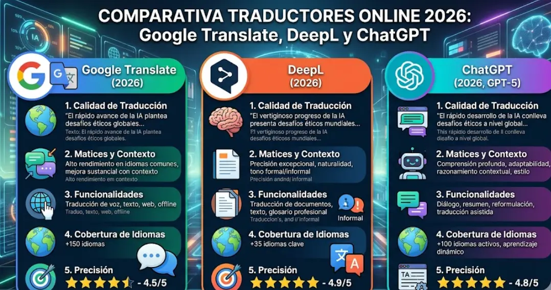 Mejor Traductor Online en 2026: DeepL vs Google Translate vs ChatGPT