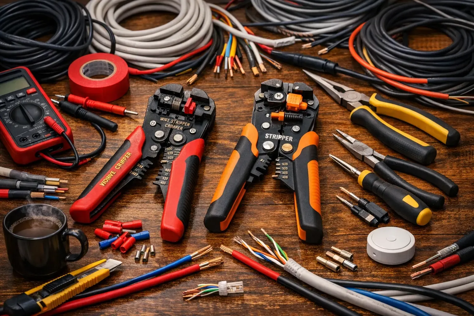 Cables domésticos y herramientas para pelar cables en casa