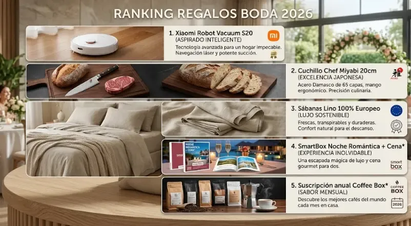 Ranking de regalos para recién casados 2026: los 5 más recomendados por nuestro equipo