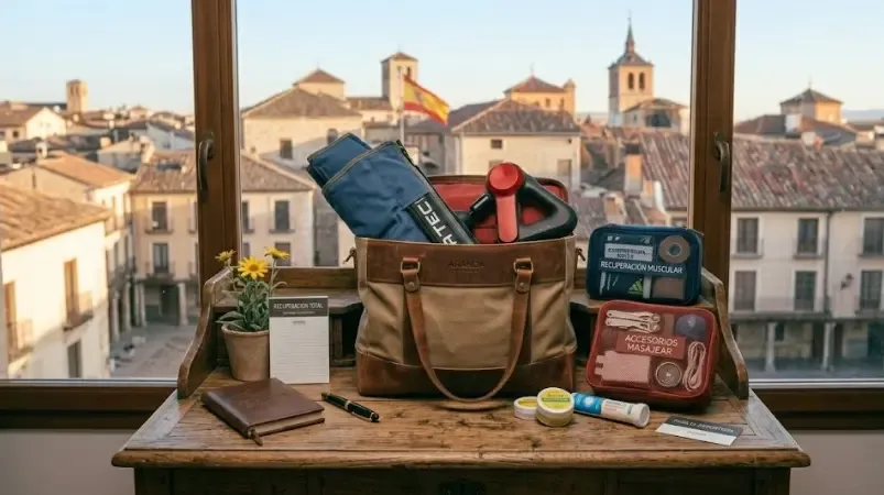 Pistola de masaje muscular profesional en acción sobre el gemelo de un deportista después de correr
