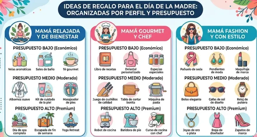 Ideas de regalo para el Día de la Madre organizadas por perfil y presupuesto