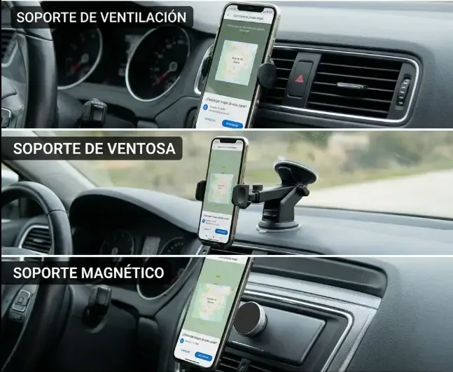 Comparativa de soportes para móvil en coche: ventilación, ventosa y magnético