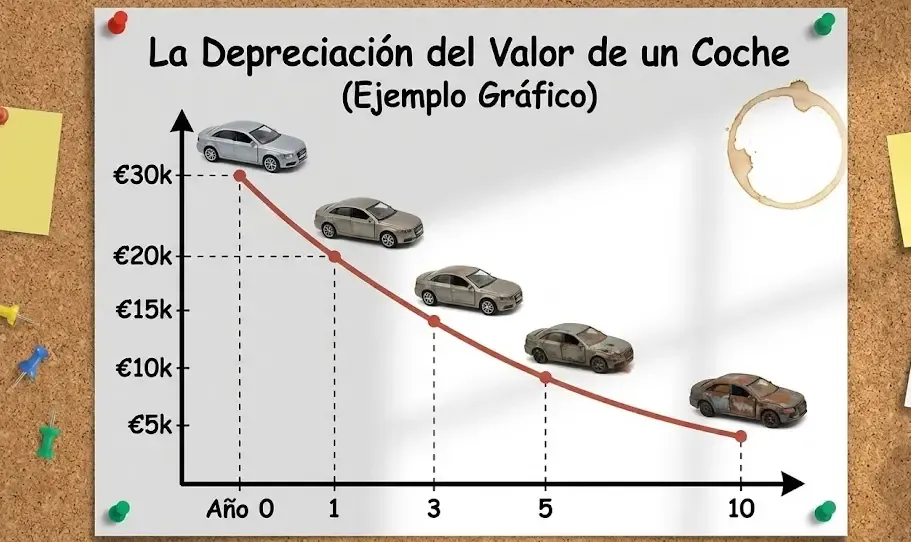 Gráfico comparativo de la depreciación del valor de un coche a lo largo de los años
